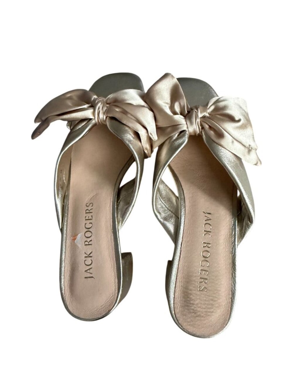 JACK ROGERS Gold Leather Bow Heels Size 8 - Picture 2 of 9